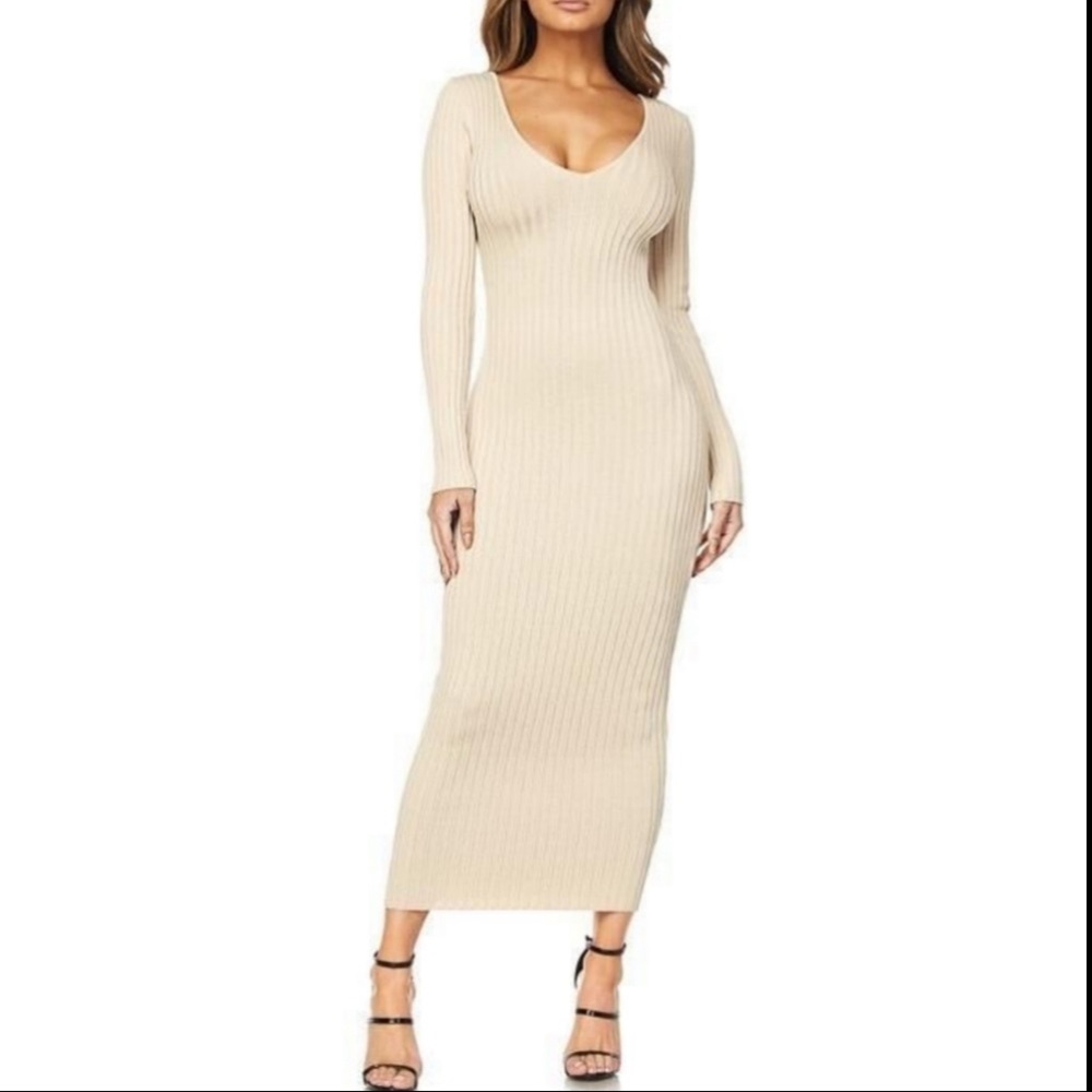 Kali "Creme Brulee" Ribbed Midi Sweater Dress